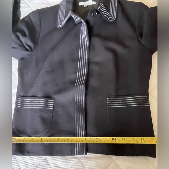 Zara black blazer jacket collared 3/4 sleeves two pockets stich accent US 10 - Picture 14 of 16